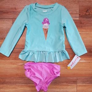 NEW Toddler Girls Rashguard Swimsuit 3T Ice Cream